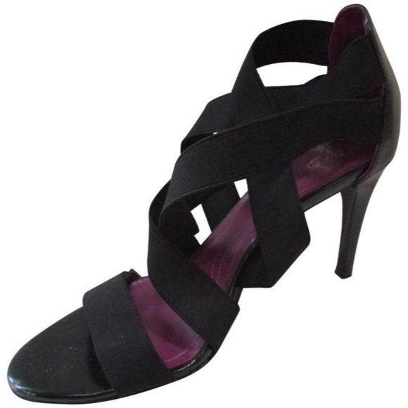*Tahari Black Strappy Criss -Cross Open Toe Heels - Picture 1 of 8